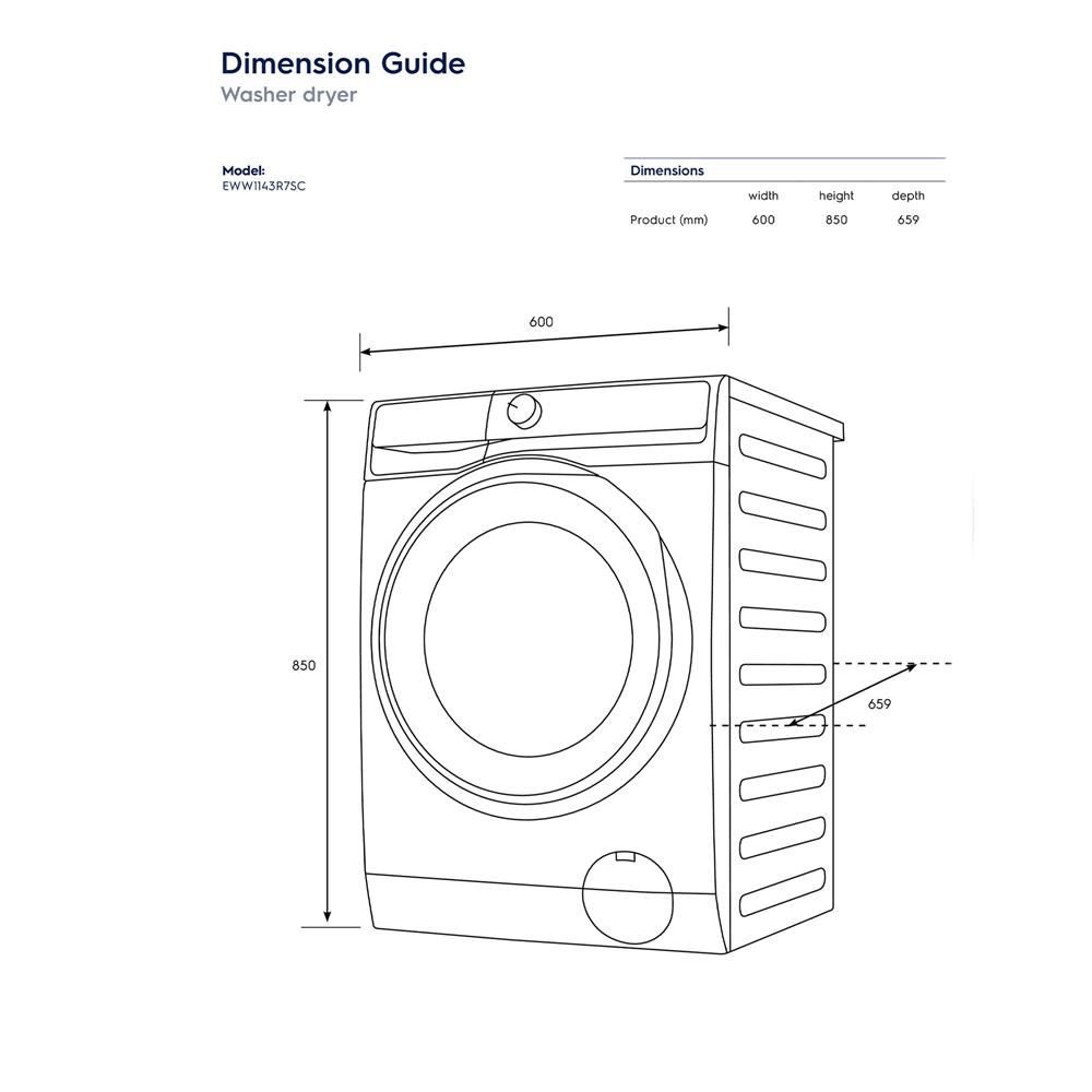 เครื่องซักอบผ้าฝาหน้าพร้อมขาตั้ง ELECTROLUX EWW1143R7SC 11/7 กก. 1400RPM อินเวอร์เตอร์ สีเทาเข้ม