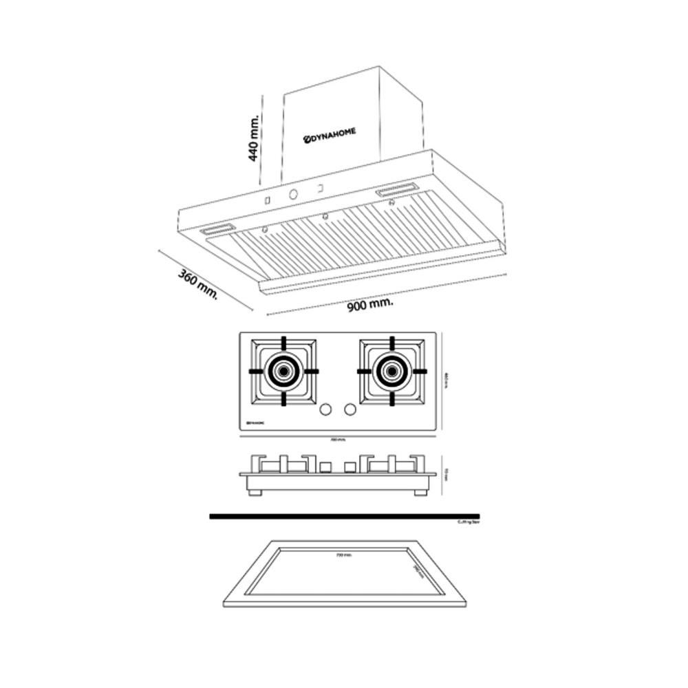 เตาฝัง+เครื่องดูดควัน DYNA HOME DH-403-9S+DH-200SJF