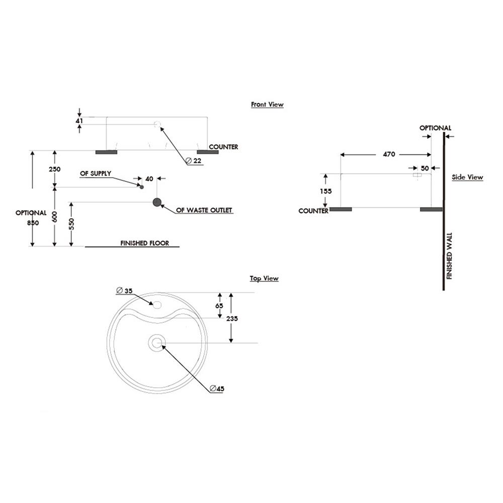 อ่างล้างหน้าวางบนเคาน์เตอร์ NASCO NL-0970-WA สีขาว