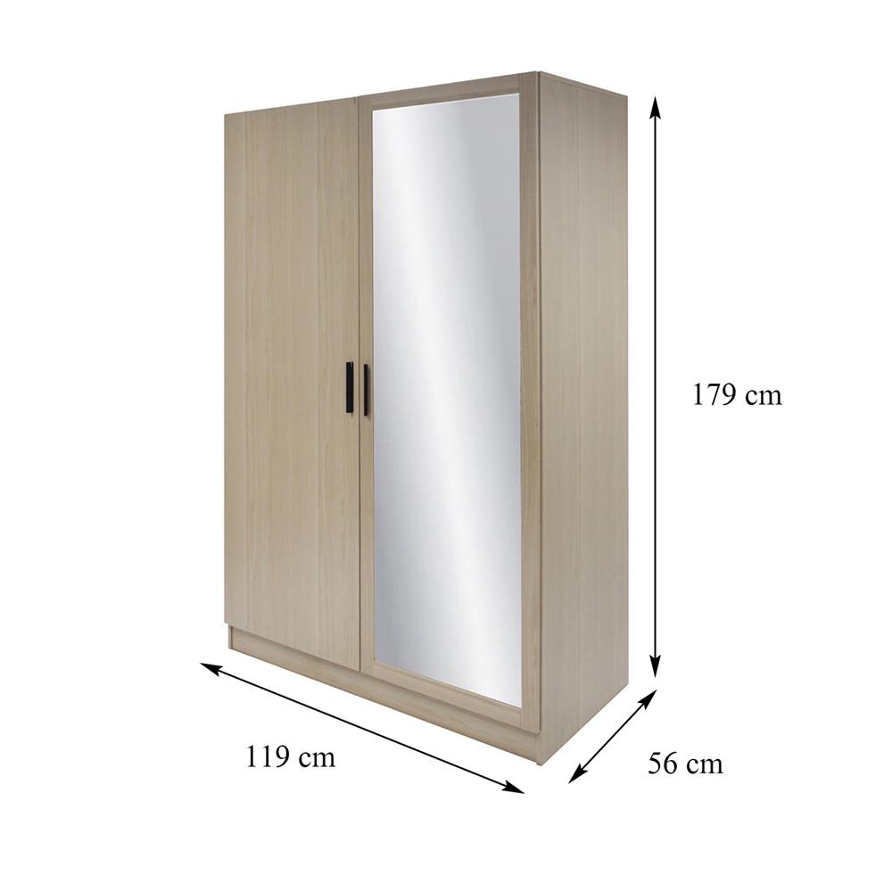 ตู้เสื้อผ้า 2 บานเปิด FURDINI WINZ 119 ซม.  สีโอ๊ค/กระจกเงา