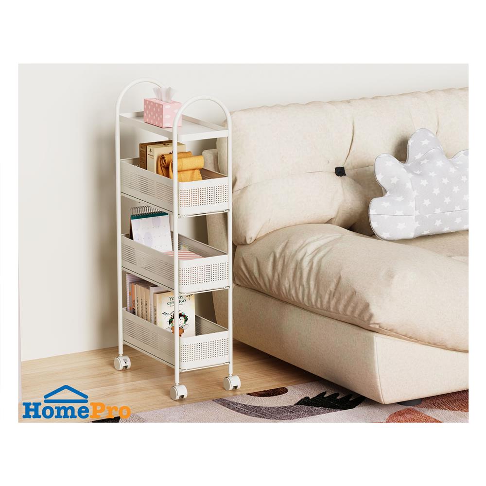 ชั้นวางของแคบ 4 ชั้น มีล้อ STACKO COMPACT 40X19.8X91 ซม. สีขาว