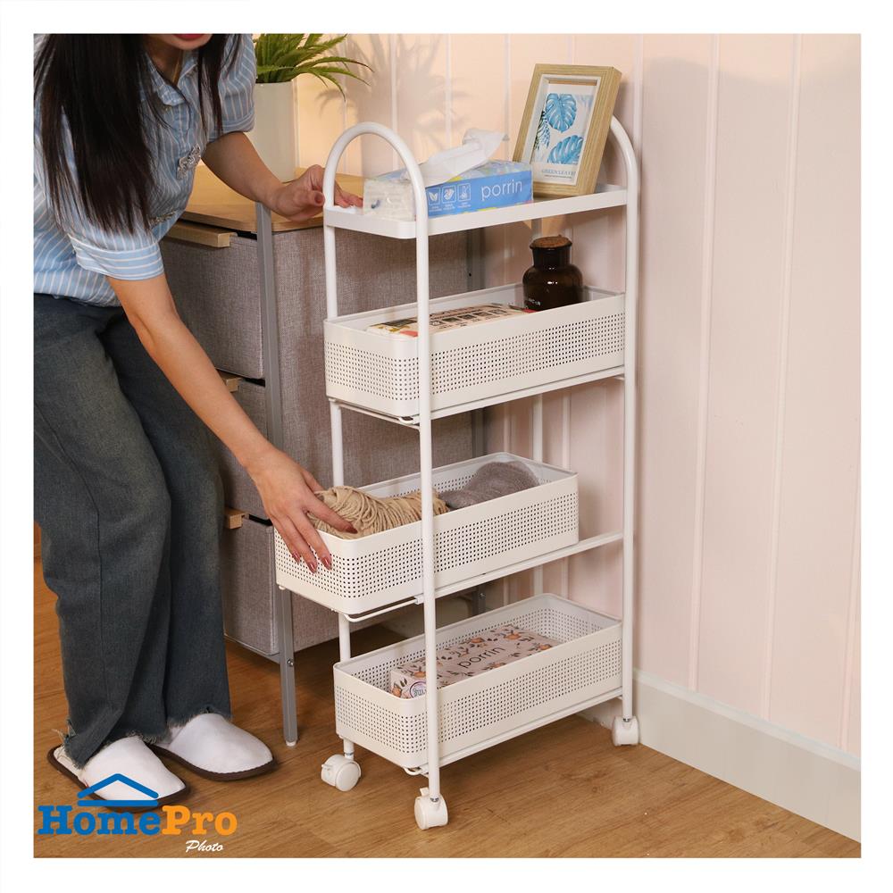 ชั้นวางของแคบ 4 ชั้น มีล้อ STACKO COMPACT 40X19.8X91 ซม. สีขาว