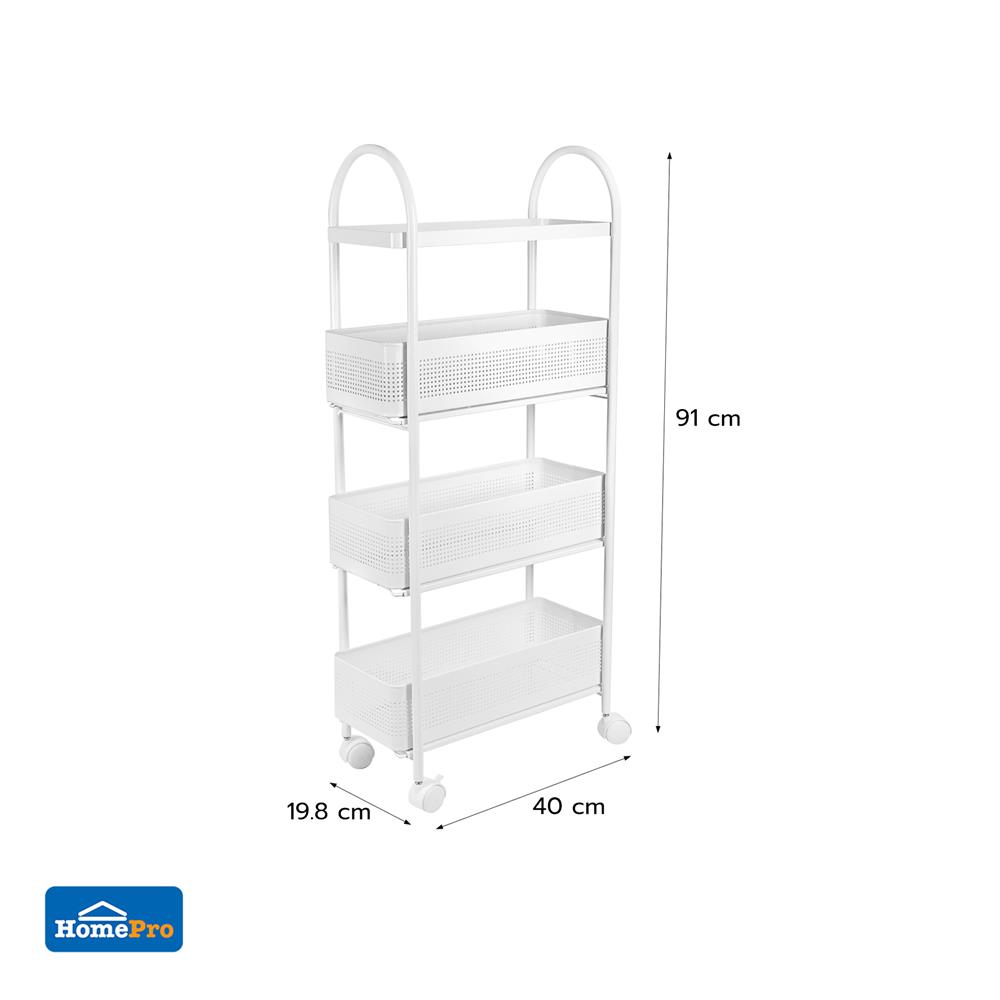 ชั้นวางของแคบ 4 ชั้น มีล้อ STACKO COMPACT 40X19.8X91 ซม. สีขาว