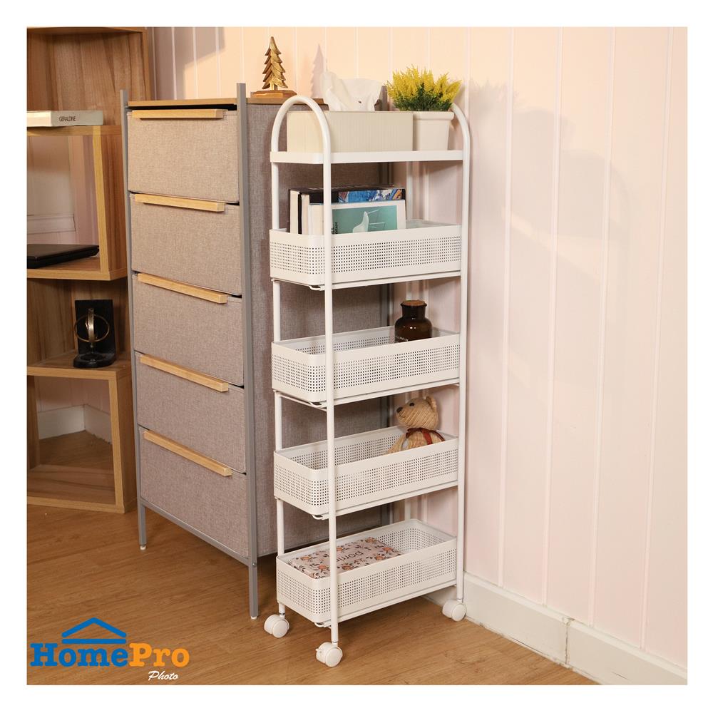 ชั้นวางของแคบ 5 ชั้น มีล้อ STACKO COMPACT 40X19.8X116 ซม. สีขาว