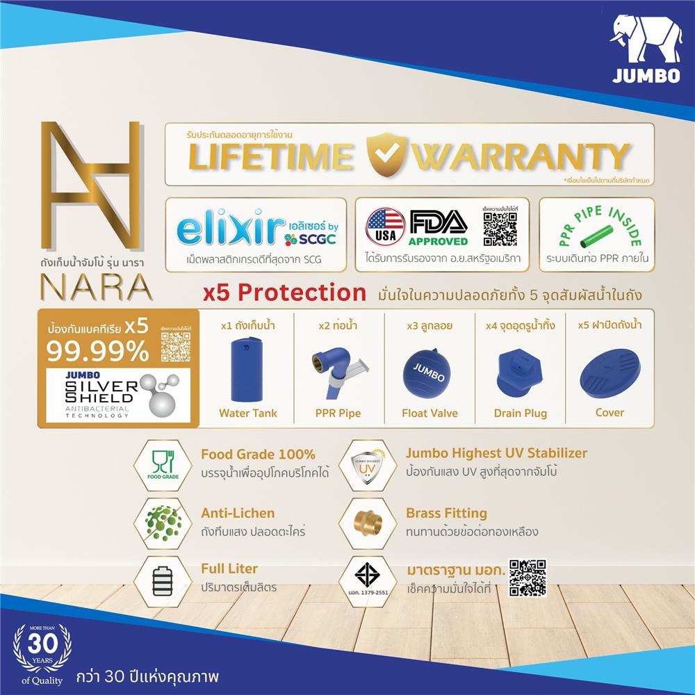 ถังเก็บน้ำ JUMBO NARA 550 ลิตร สีเทา