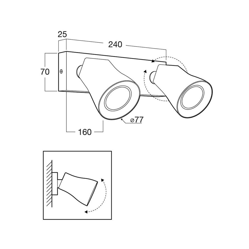 ไฟกิ่งภายใน L&E 01-03132 สีเทา 2 หัว