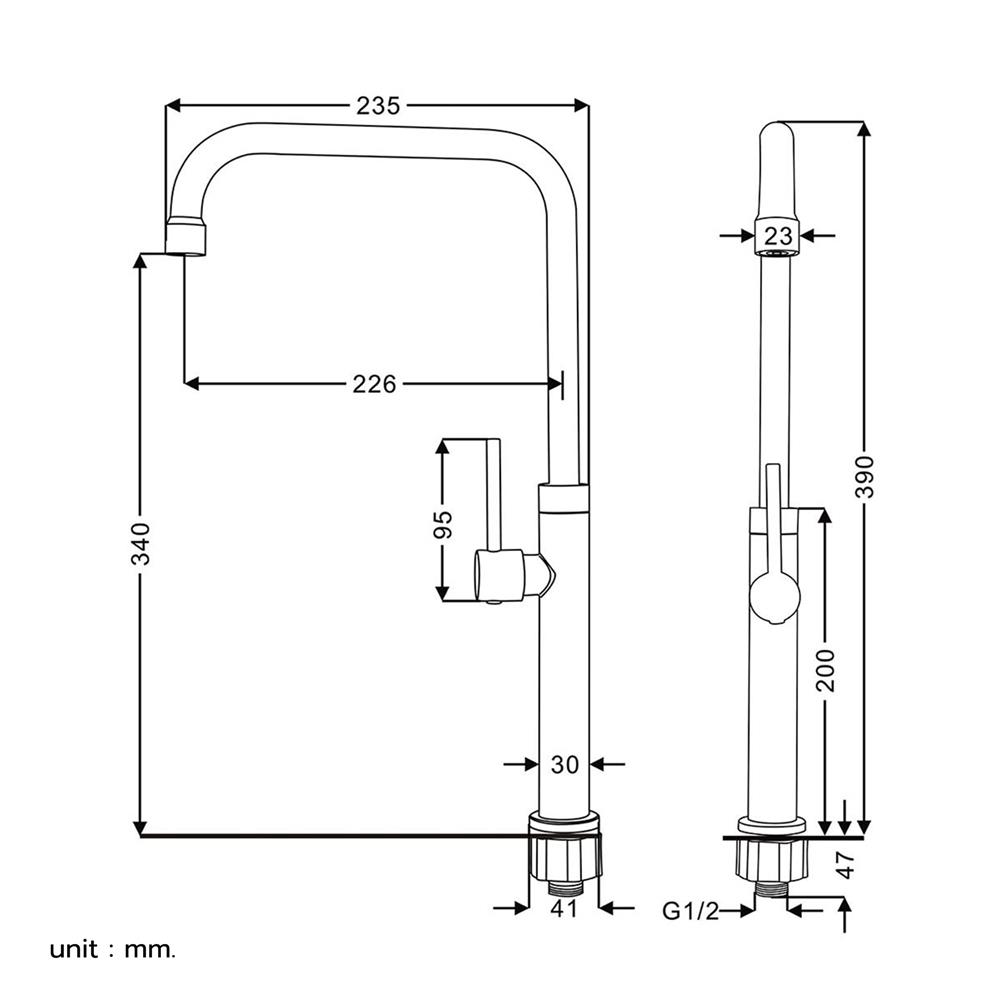 ก๊อกซิงค์เดี่ยวเคาน์เตอร์ RASLAND RA A11021-A888SN
