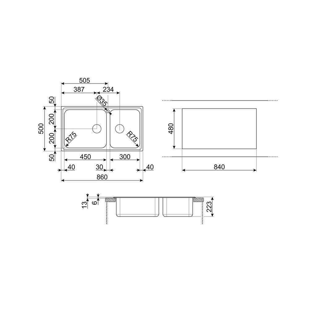 ซิงค์ฝัง 2 หลุม SMEG LG862-2 เงิน
