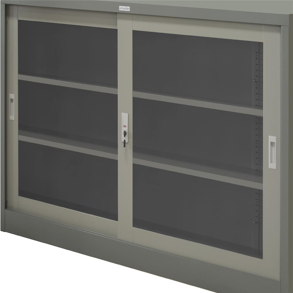 ตู้เหล็กบานเลื่อนกระจก WORKSCAPE ZDG-324 สีเทา