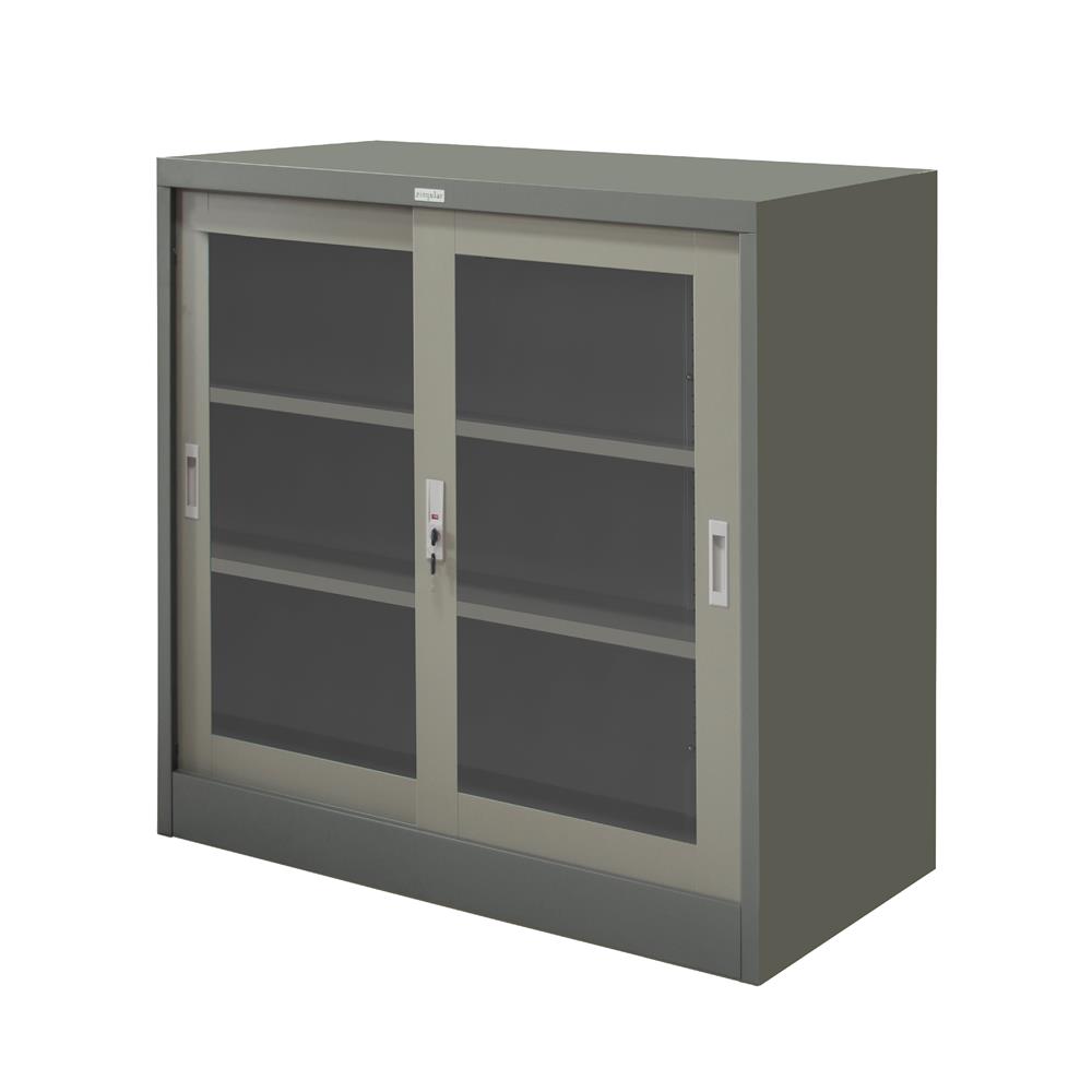 ตู้เหล็กบานเลื่อนกระจก WORKSCAPE ZDG-323 สีเทา