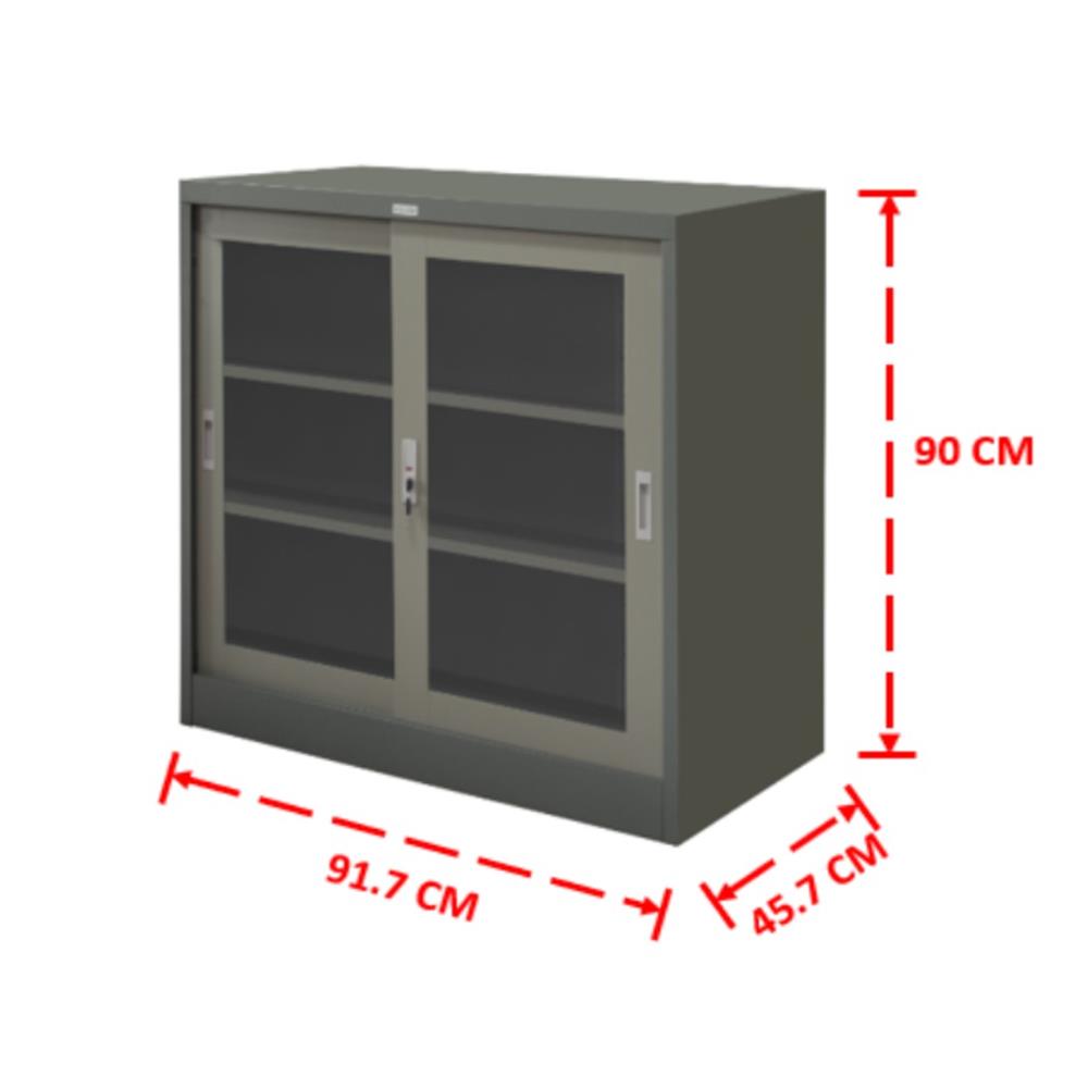 ตู้เหล็กบานเลื่อนกระจก WORKSCAPE ZDG-323 สีเทา