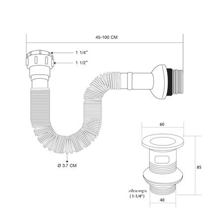 ชุดท่อน้ำทิ้งอ่างล้างหน้าท่อย่น DONMARK GL-5336 100 ซม._4