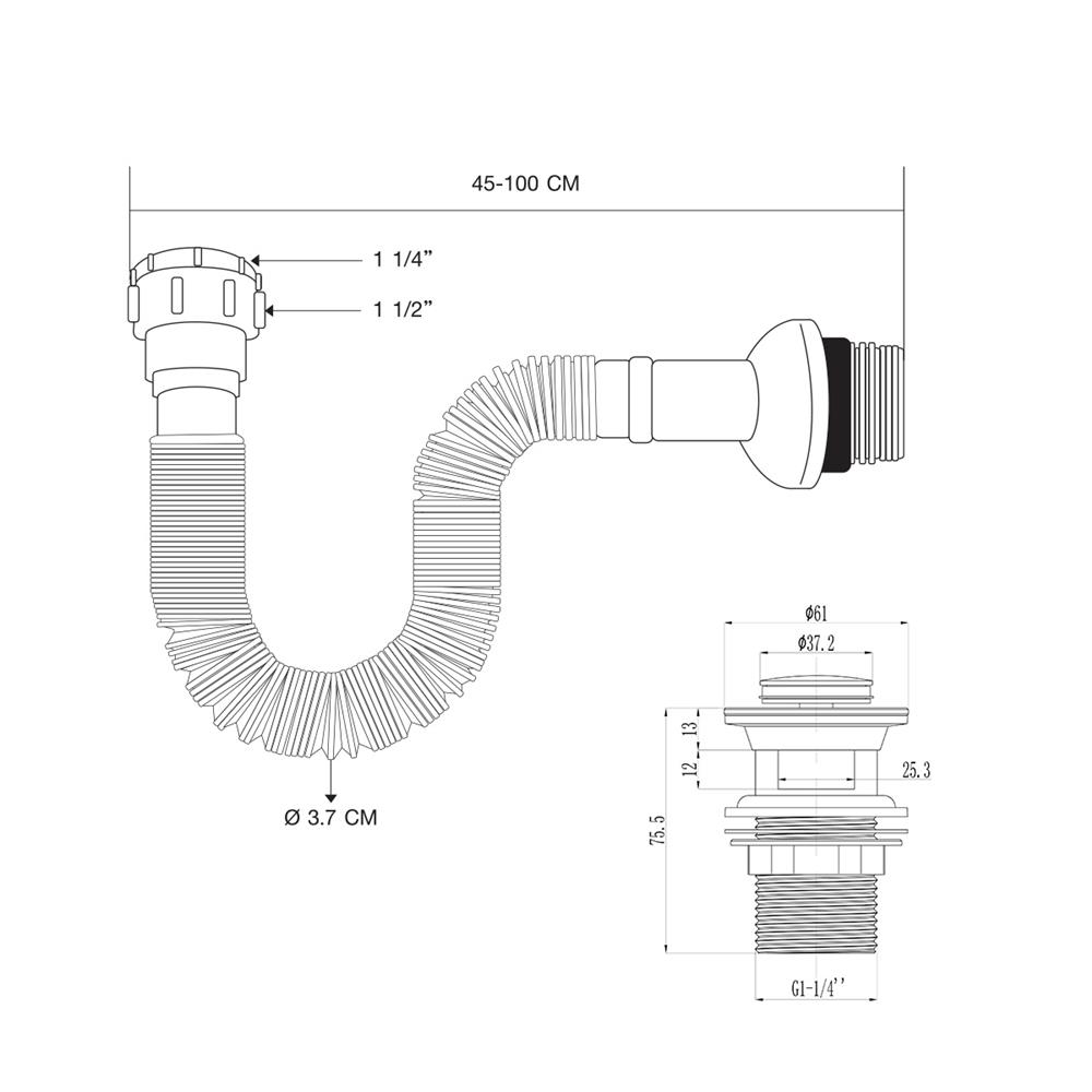 ชุดท่อน้ำทิ้งอ่างล้างหน้าท่อย่น DONMARK GL-5335 100 ซม.