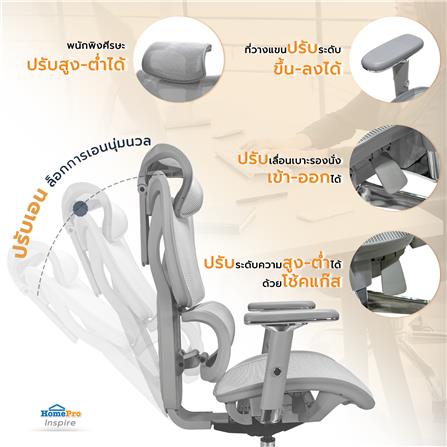 เก้าอี้สำนักงาน FURDINI MILEY MC-1144E NET สีเทา_3