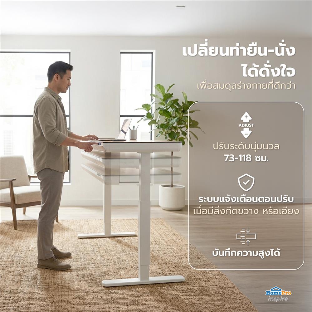 โต๊ะปรับระดับไฟฟ้า FURDINI VISTA THEA2D-FM1S2-1200L 120 ซม. สีไลท์ วอลนัท