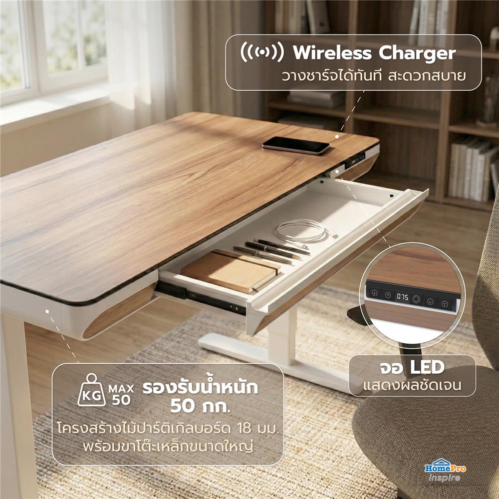 โต๊ะปรับระดับไฟฟ้า FURDINI VISTA THEA2D-FM1S2-1200L 120 ซม. สีไลท์ วอลนัท