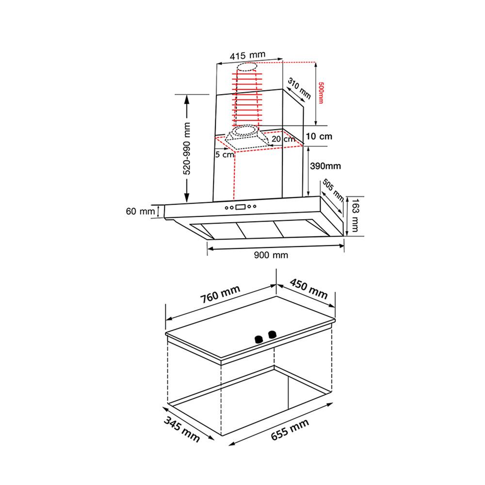 เตาฝัง+เครื่องดูดควัน AXIA BLU762+C-CONNECT90BK สีดำ