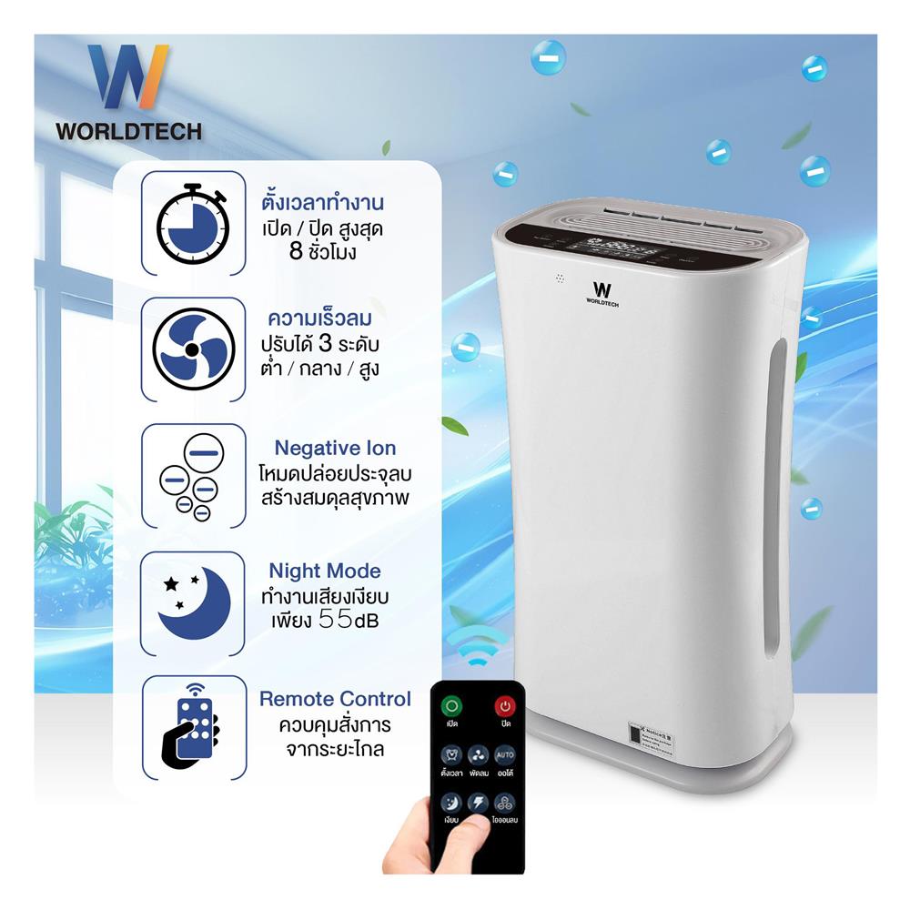 เครื่องฟอกอากาศ WORLDTECH WT-P80 55 ตารางเมตร