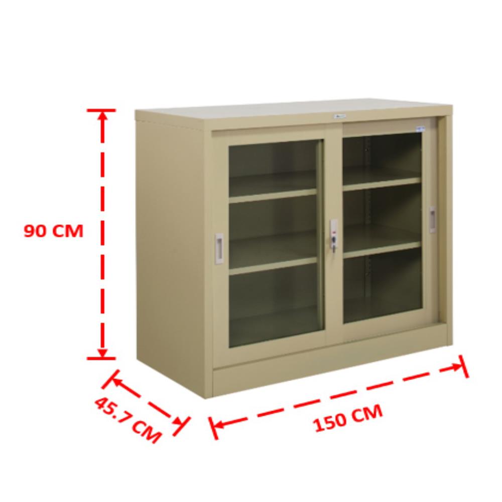 ตู้เหล็กบานเลื่อนกระจก WORKSCAPE ZDG-325 150 ซม. สีครีม