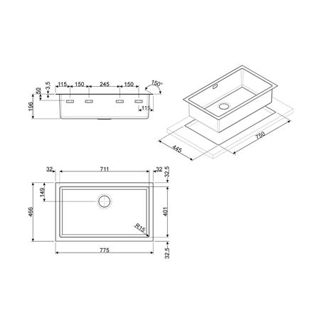 ซิงค์ฝัง 1 หลุม SMEG VQR71 เงิน_2