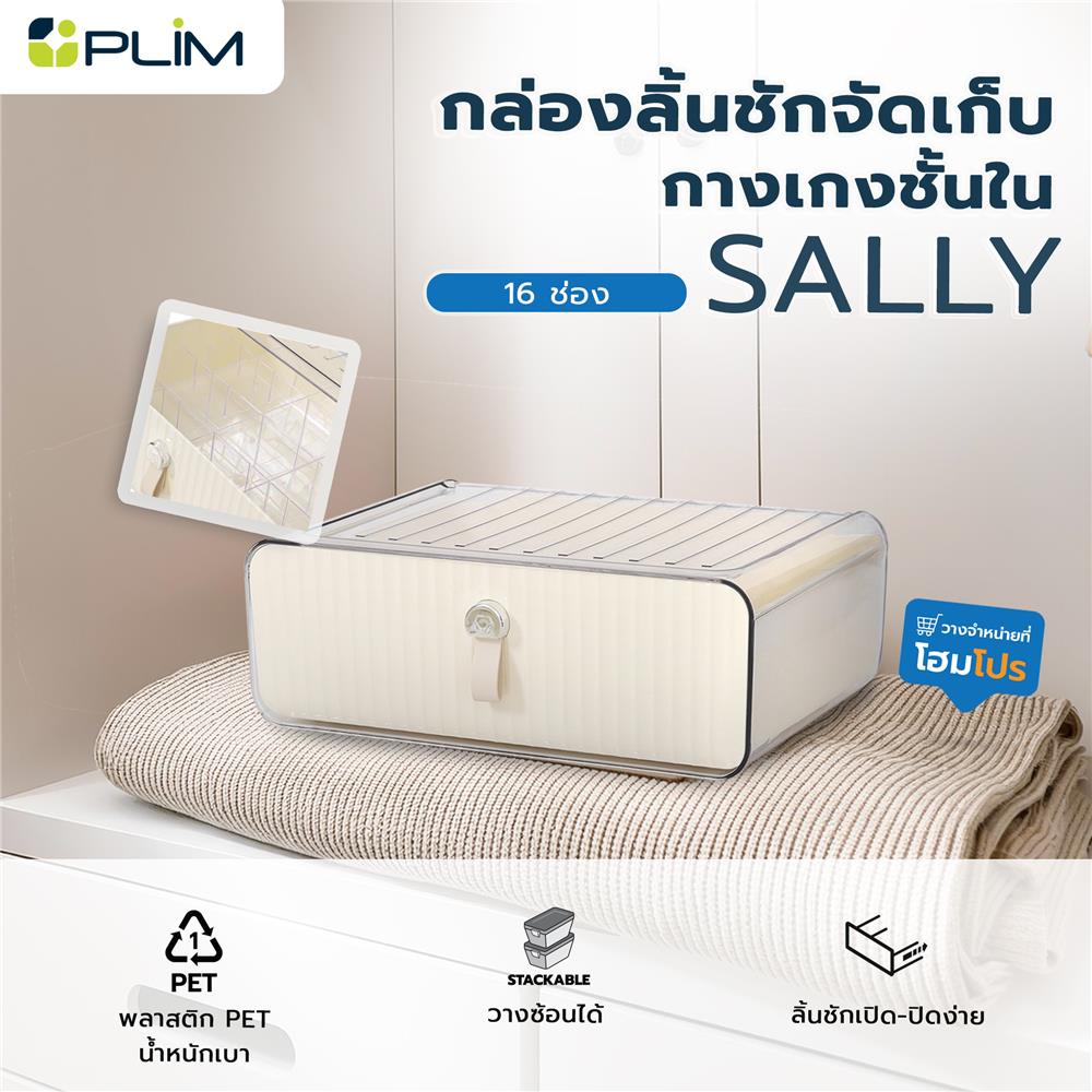 กล่องลิ้นชักจัดเก็บกางเกงชั้นใน PLIM SALLY 16 ช่อง สีเบจ