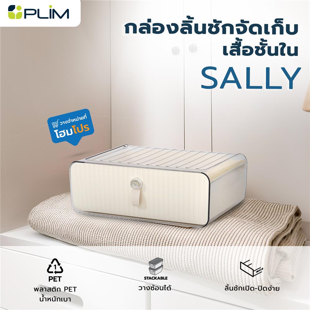 กล่องลิ้นชักจัดเก็บเสื้อชั้นใน PLIM SALLY สีเบจ