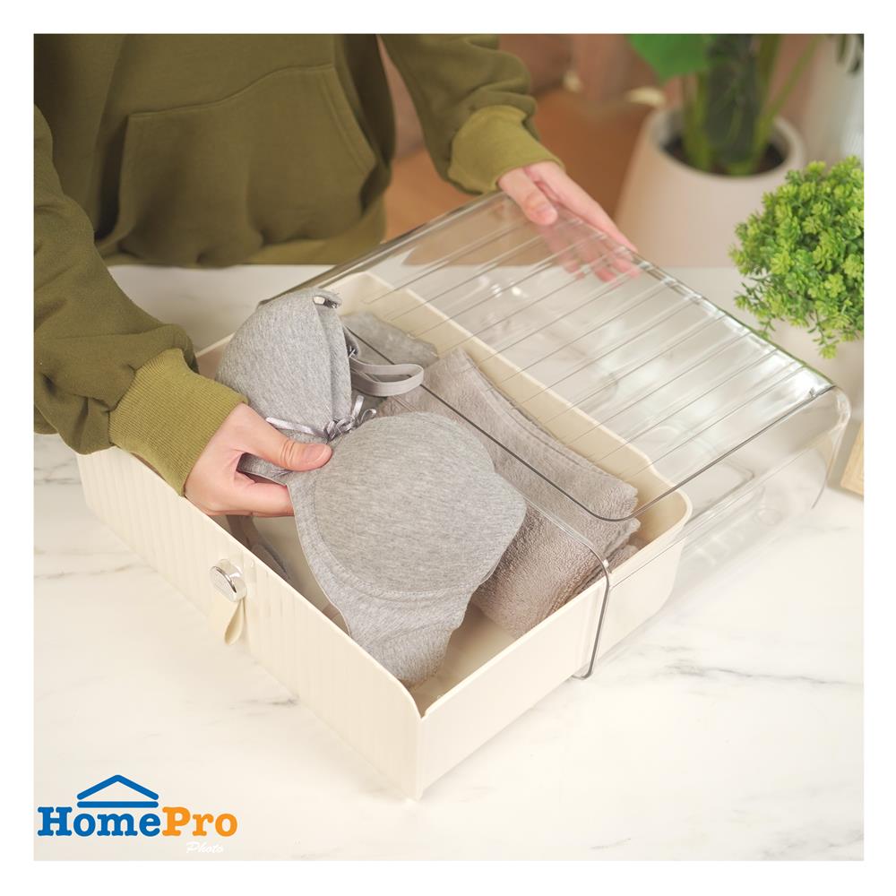 กล่องลิ้นชักจัดเก็บเสื้อชั้นใน PLIM SALLY สีเบจ