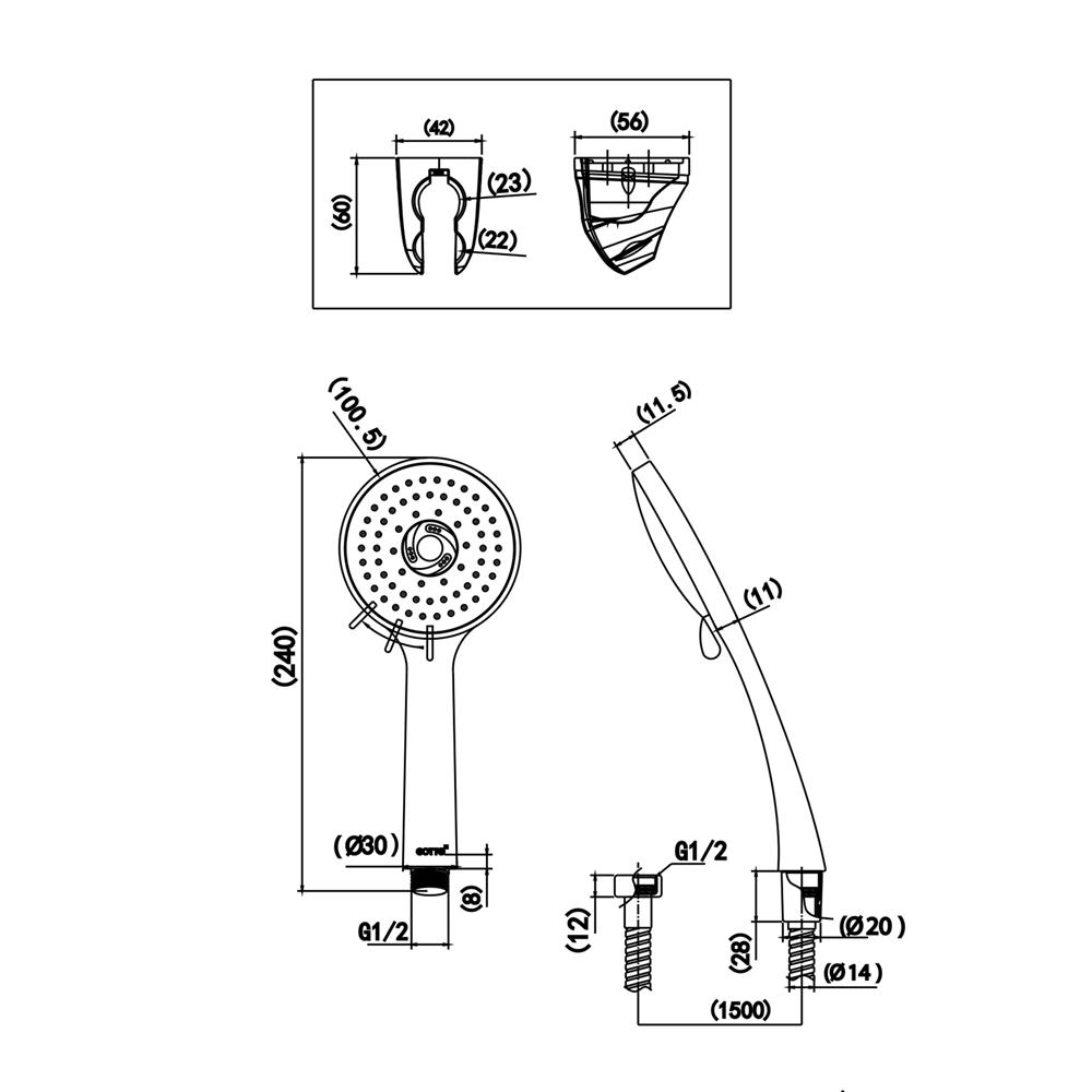 ชุดฝักบัวสายอ่อน 3 ระดับ COTTO ZHSE001(HM)