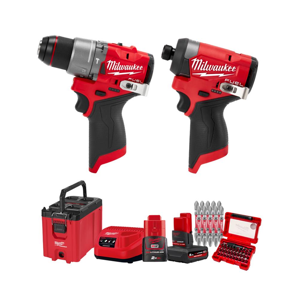 ชุดสว่านและไขควงกระแทกไร้สาย (พร้อมแบตเตอรี่) MILWAUKEE M12 FUEL 12 โวลต์