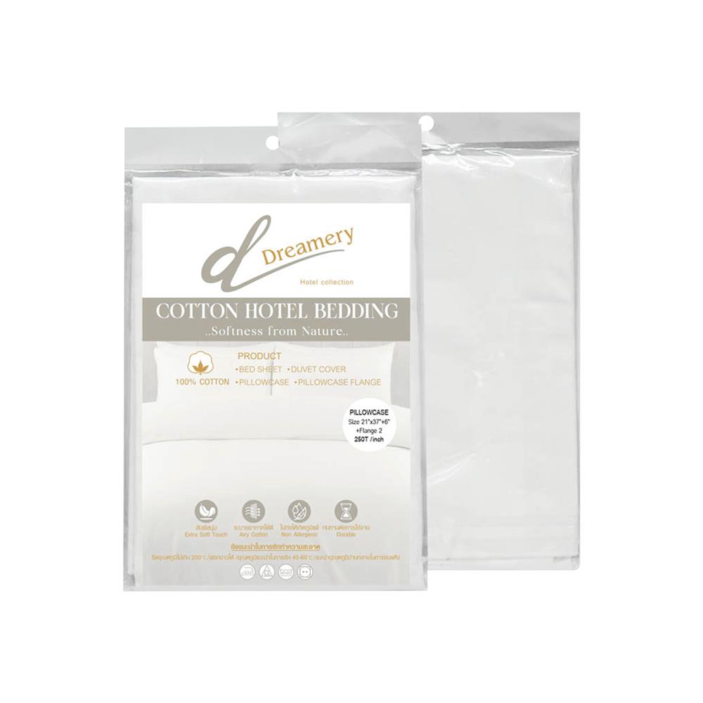 ปลอกหมอนหนุน DREAMERY CT250T SATEEN FLANGE 21X37 นิ้ว สีขาว แพ็ก 2 ชิ้น