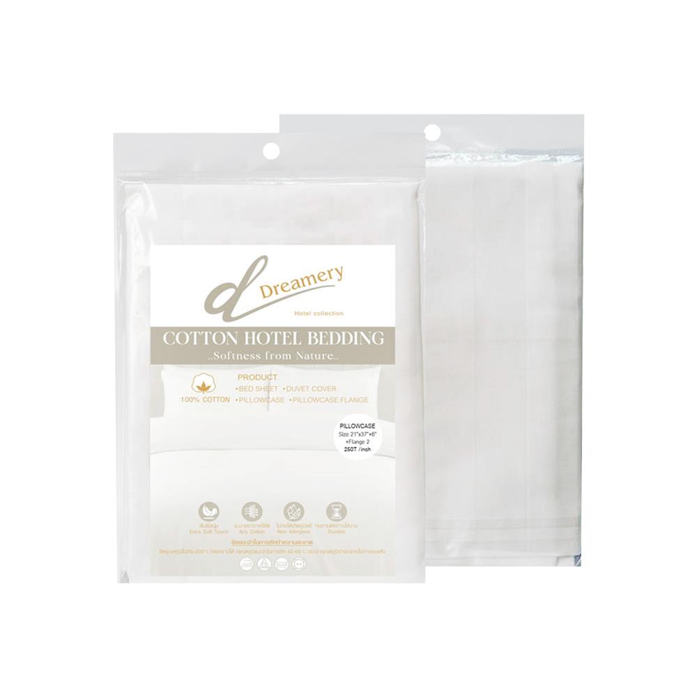 ปลอกหมอนหนุน DREAMERY CT250T STRIP FLANGE 21X37 นิ้ว สีขาว แพ็ก 2 ชิ้น