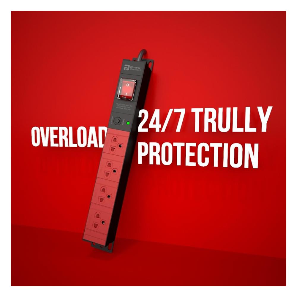 รางปลั๊กไฟ 4 ช่อง 1 สวิตช์ POWERCONNEX PXC5PHTNS-TS04-5 16 แอมป์ 5 ม. สีแดง/ดำ