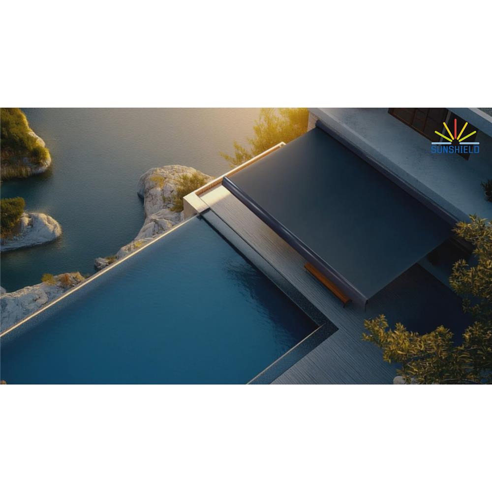 กันสาดผ้าพับได้ 2 ระบบ SUNSHIELD 395x300 ซม. สีเทาเข้ม