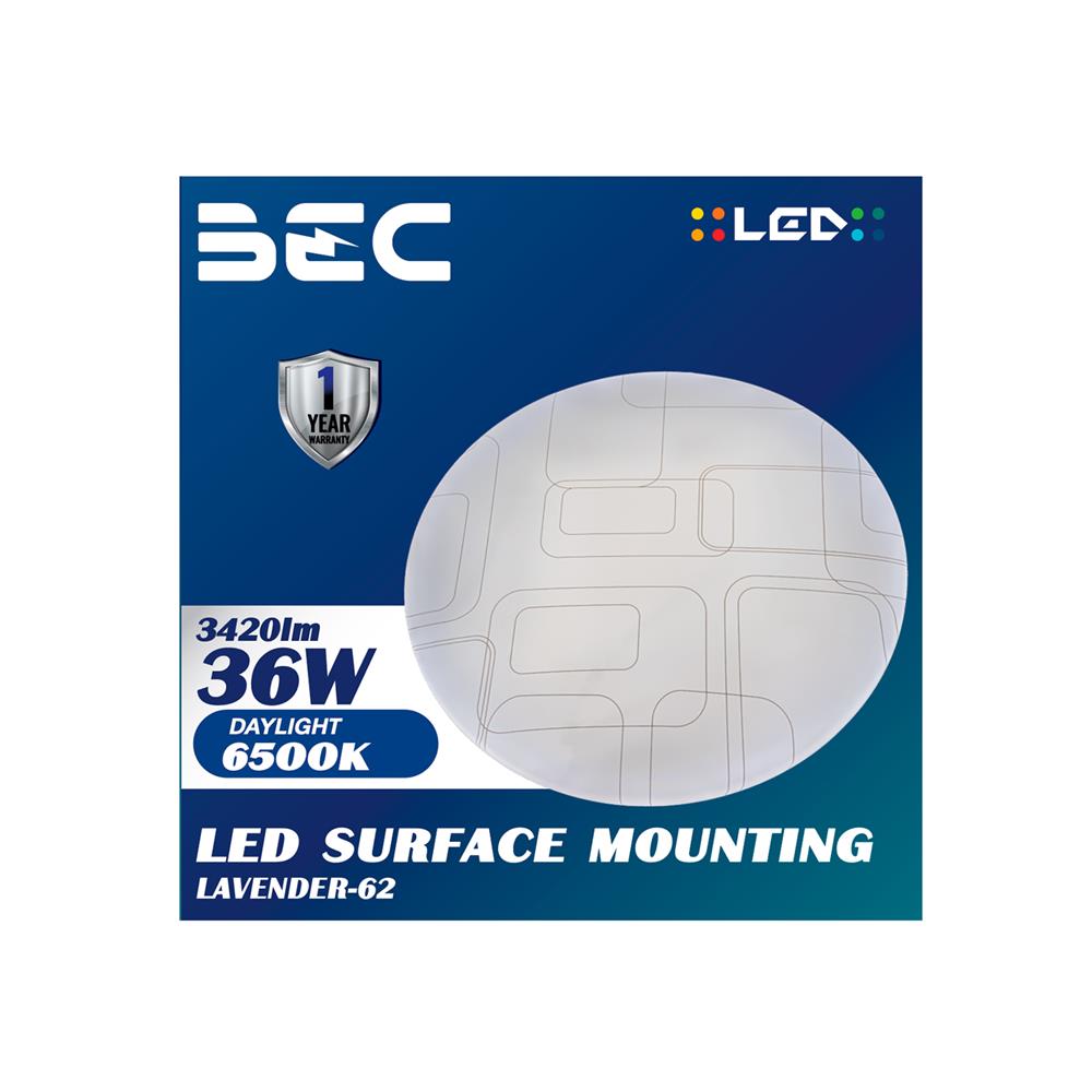 ไฟเพดาน LED BEC LAVENDER-62 15 นิ้ว 36 วัตต์ DAYLIGHT สีขาว