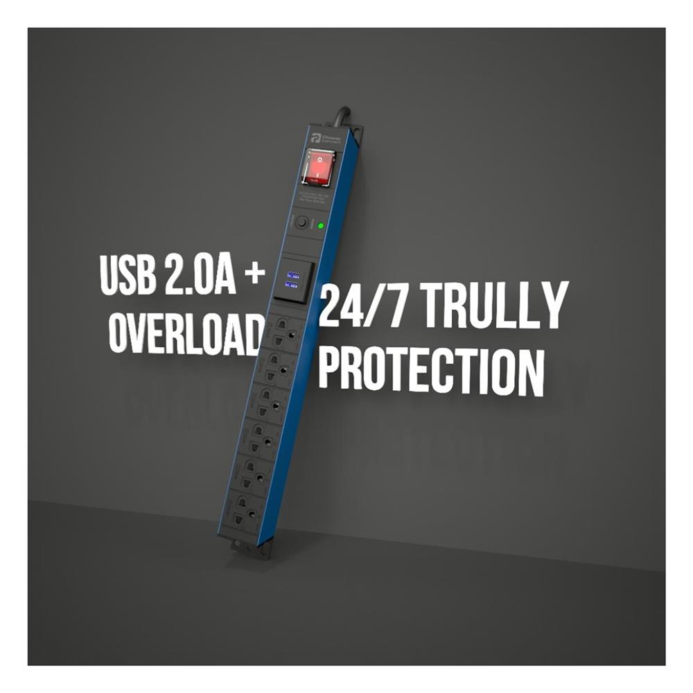 รางปลั๊กไฟ 6 ช่อง 2 USB 1 สวิตช์ POWERCONNEX PXC5PHTNS-TS06UB02 16 แอมป์ 3 ม. สีน้ำเงิน