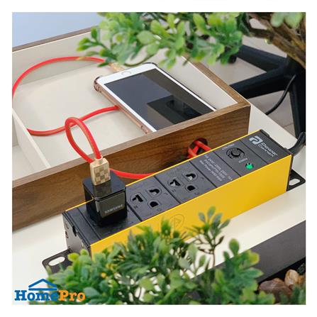 รางปลั๊กไฟ 3 ช่อง POWERCONNEX PXC5HTTO-TS03 16 แอมป์ 2 ม. สีเหลือง/ดำ_2