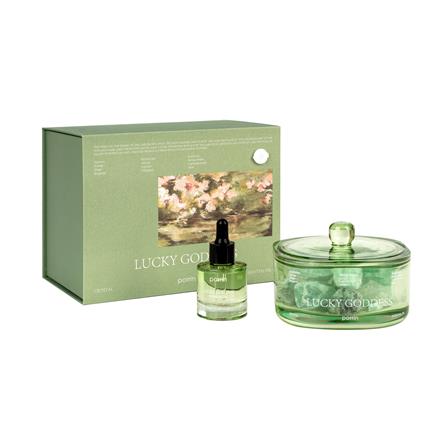 ชุดหินอโรม่าพร้อมน้ำหอม PORRIN 500 กรัม + 30 มล. GREEN LUCKY GODDESS_0