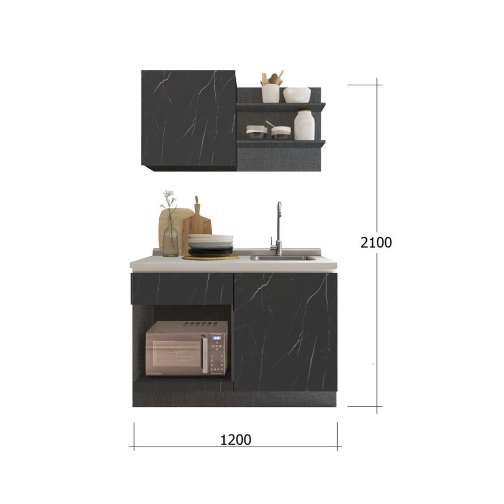ครัวไม้สำเร็จ SB FURNITURE KUCHE COMP120B-R BLACK STONE WHITE GLOSS 120 ซม.