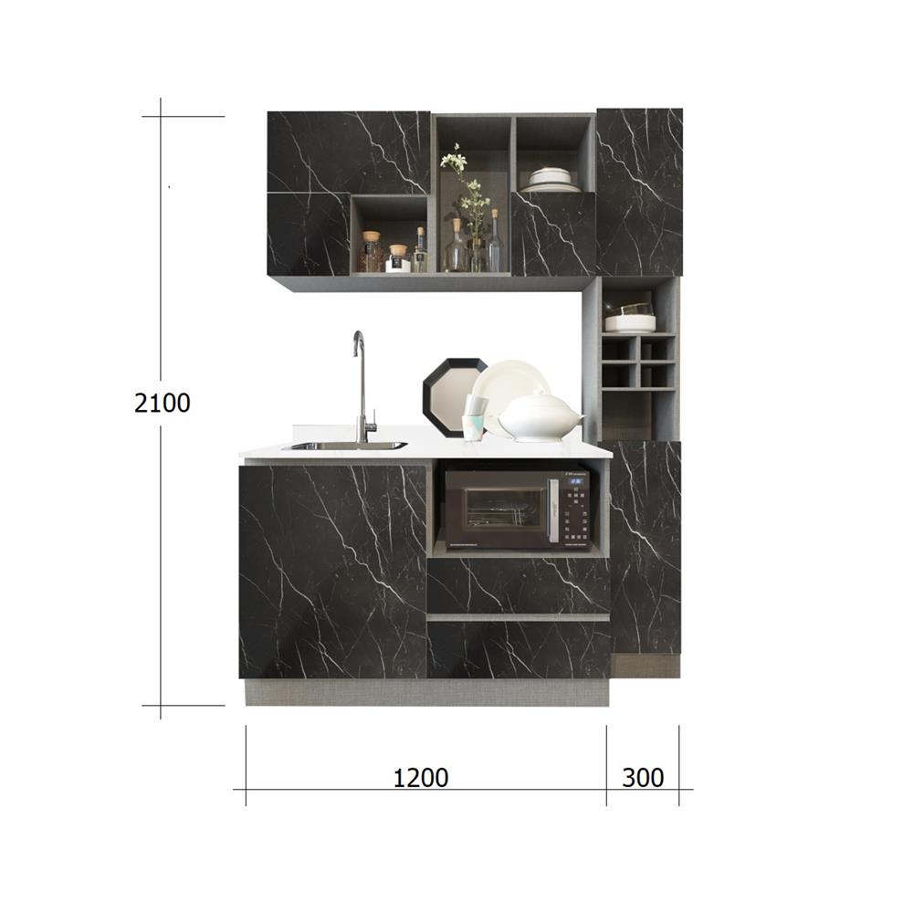 ครัวไม้สำเร็จ SB FURNITURE KUCHE COMP150F-L BLACK STONE WHITE GLOSS 150 ซม.