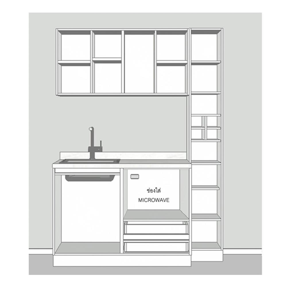 ครัวไม้สำเร็จ SB FURNITURE KUCHE COMP150F-L BLACK STONE WHITE GLOSS 150 ซม.