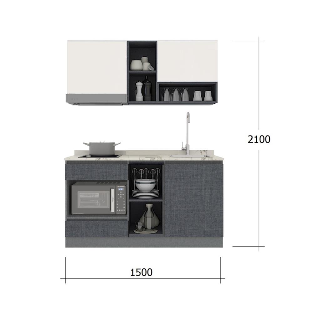 ครัวไม้สำเร็จ SB FURNITURE KUCHE COMP150G-R GREY-TWIST STONE GLOSS 150 ซม.