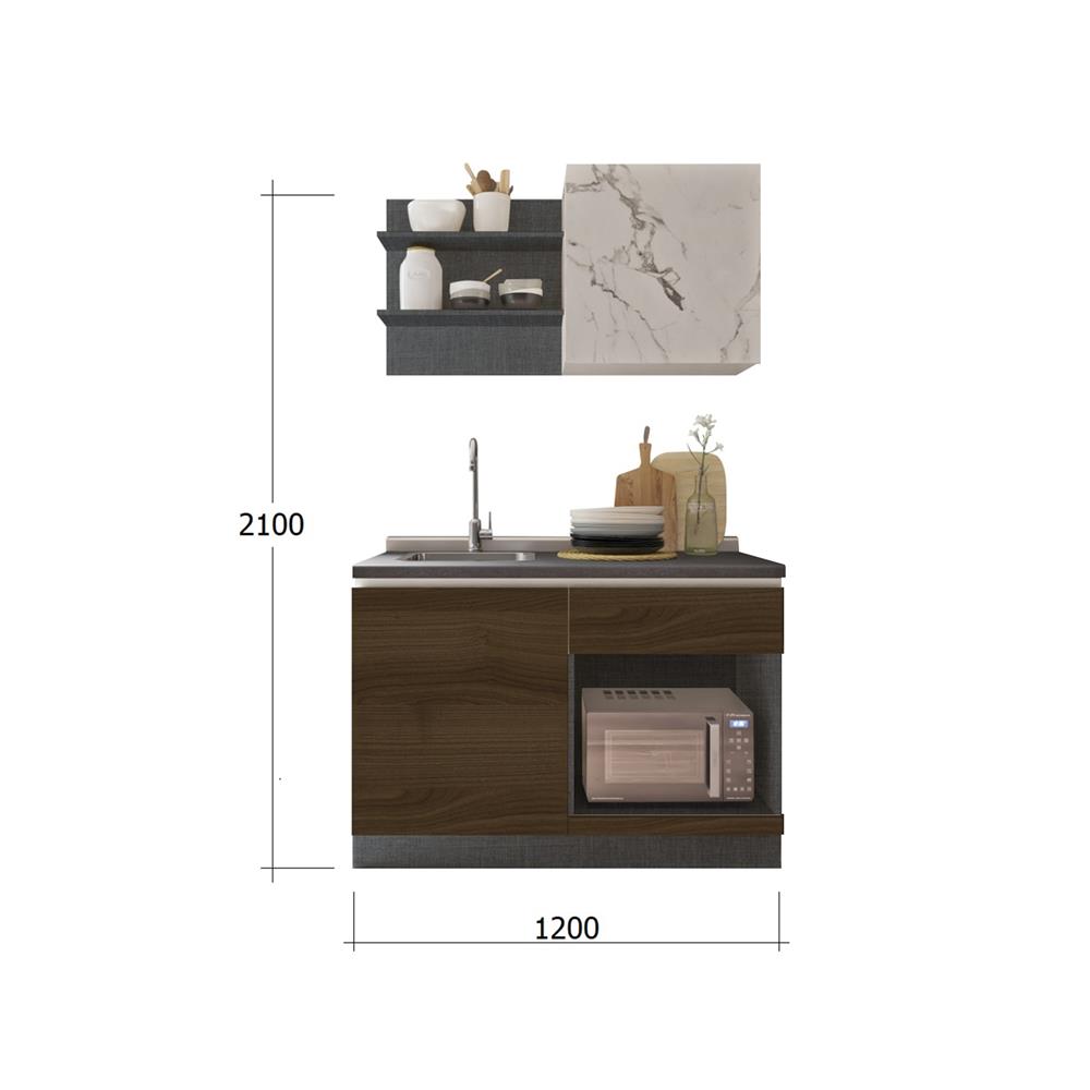 ครัวไม้สำเร็จ SB FURNITURE KUCHE COMP120B-L ITALIAN WALNUT BLACK GLOSS 120 ซม.