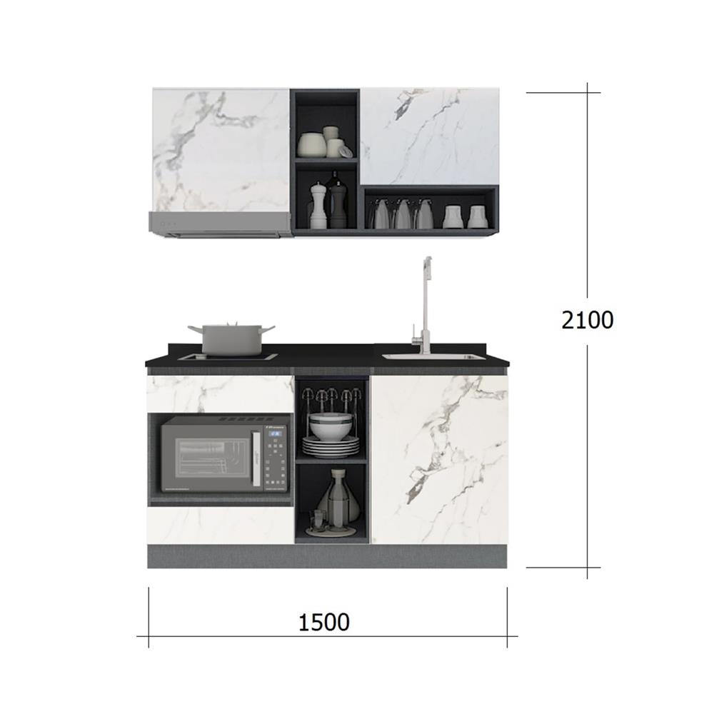 ครัวไม้สำเร็จ SB FURNITURE KUCHE COMP150G-R WHITE STONE BLACK GLOSS 150 ซม.