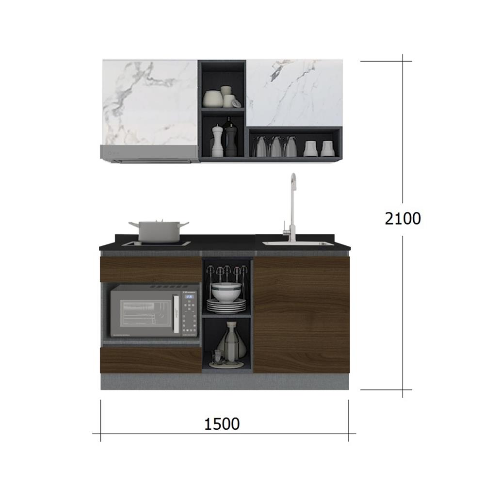 ครัวไม้สำเร็จ SB FURNITURE KUCHE COMP150G-R ITALIAN WALNUT BLACK GLOSS 150 ซม.