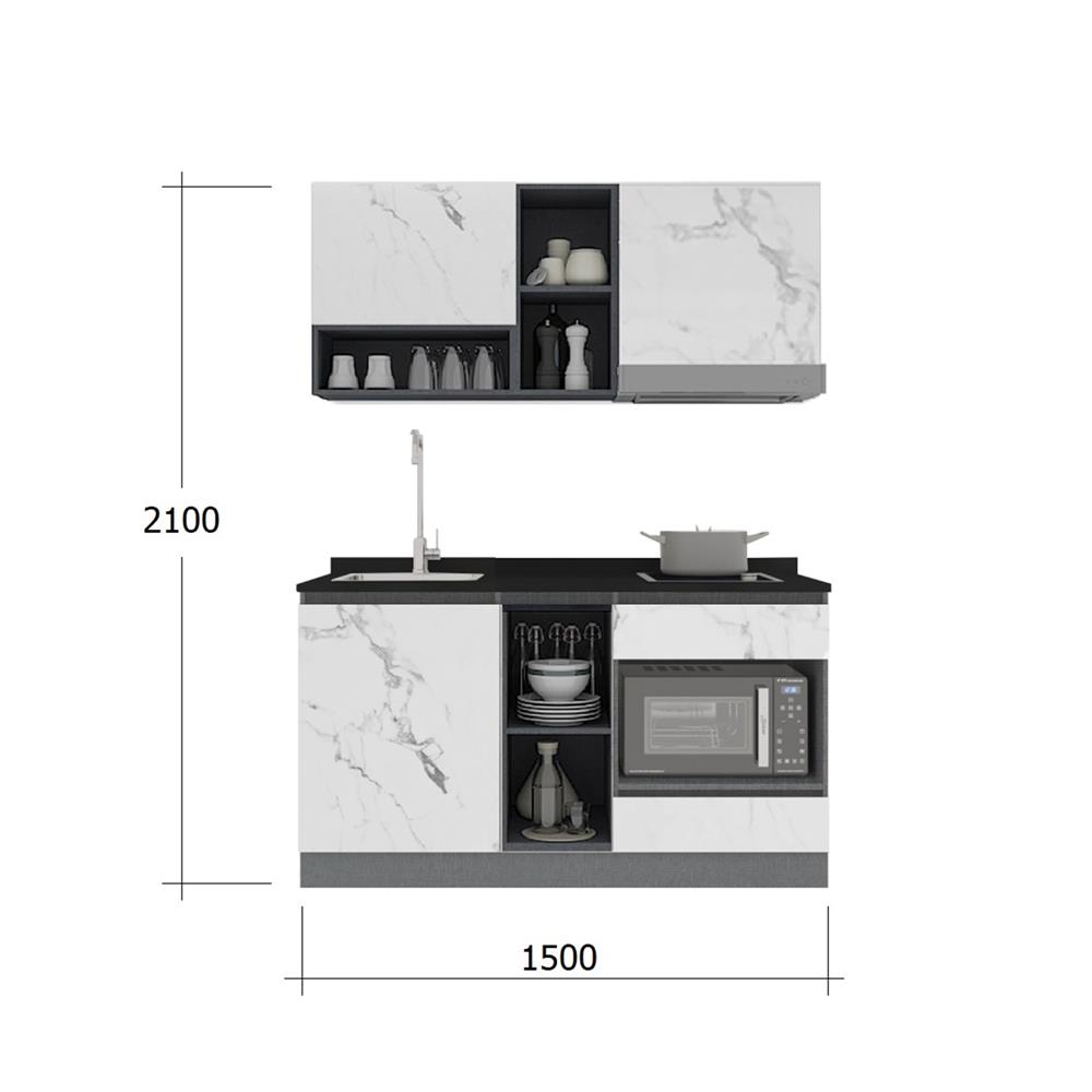 ครัวไม้สำเร็จ SB FURNITURE KUCHE COMP150G-L WHITE STONE BLACK GLOSS 150 ซม.