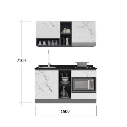 ครัวไม้สำเร็จ SB FURNITURE KUCHE COMP150G-L WHITE STONE BLACK GLOSS 150 ซม._3