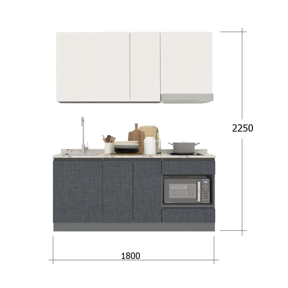 ครัวไม้สำเร็จ SB FURNITURE KUCHE COMP180C-L GREY-TWIST STONE GLOSS 180 ซม.