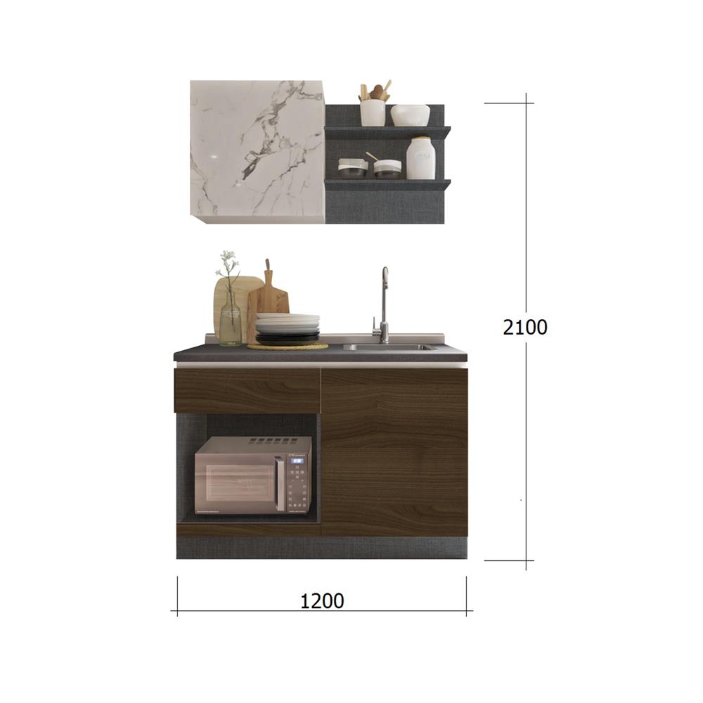 ครัวไม้สำเร็จ SB FURNITURE KUCHE COMP120B-R ITALIAN WALNUT BLACK GLOSS 120 ซม.