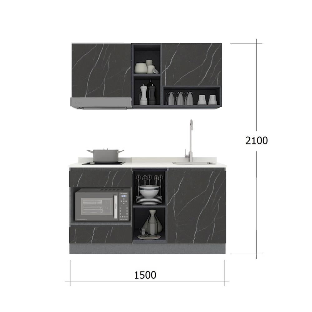ครัวไม้สำเร็จ SB FURNITURE KUCHE COMP150G-R BLACK STONE WHITE GLOSS 150 ซม.