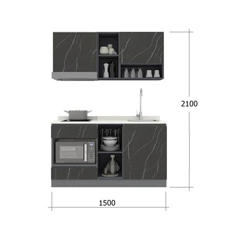 ครัวไม้สำเร็จ SB FURNITURE KUCHE COMP150G-R BLACK STONE WHITE GLOSS 150 ซม._3
